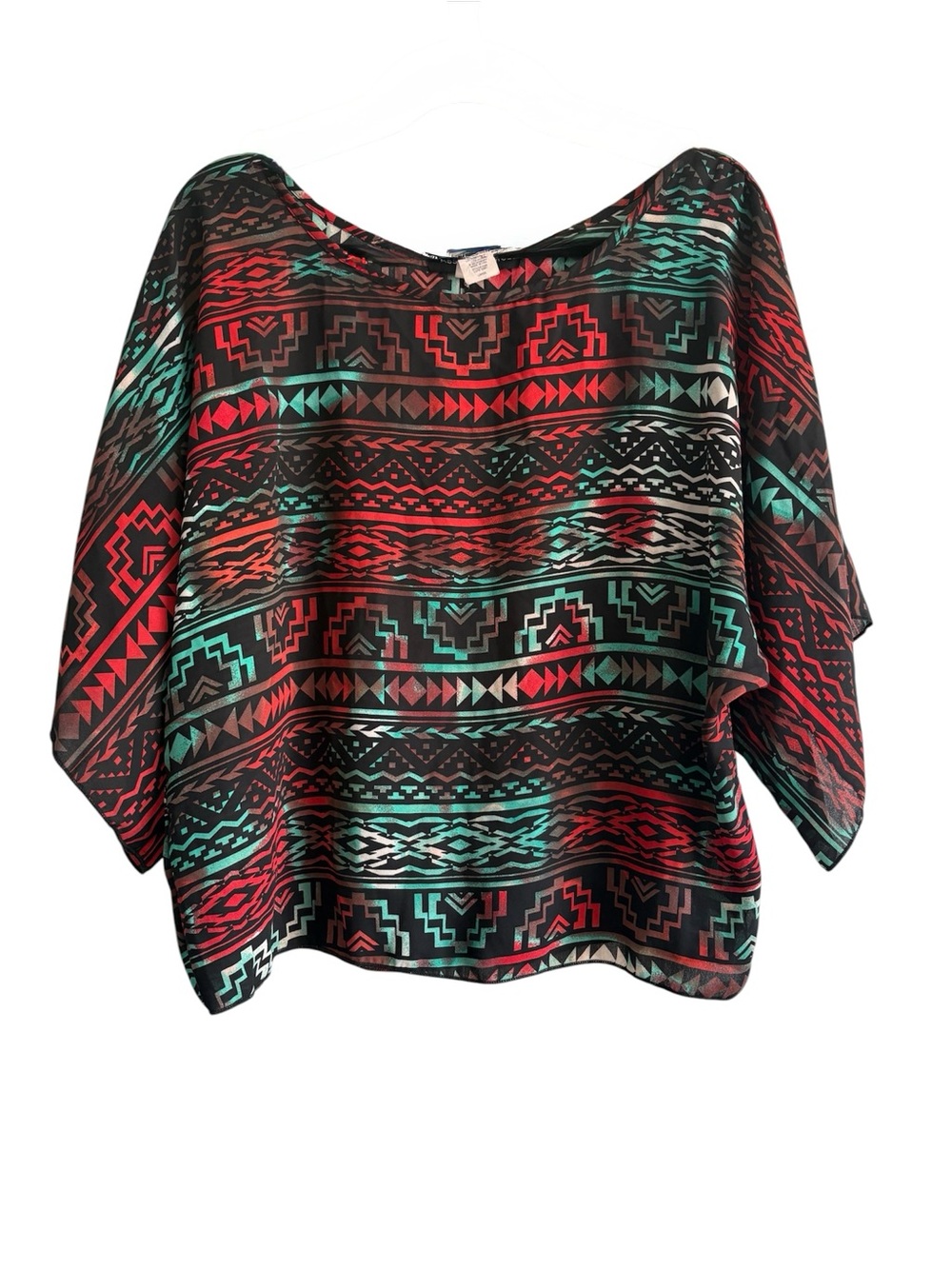 Absolute Angel Aztec-Print Flow blouse in Red & Teal